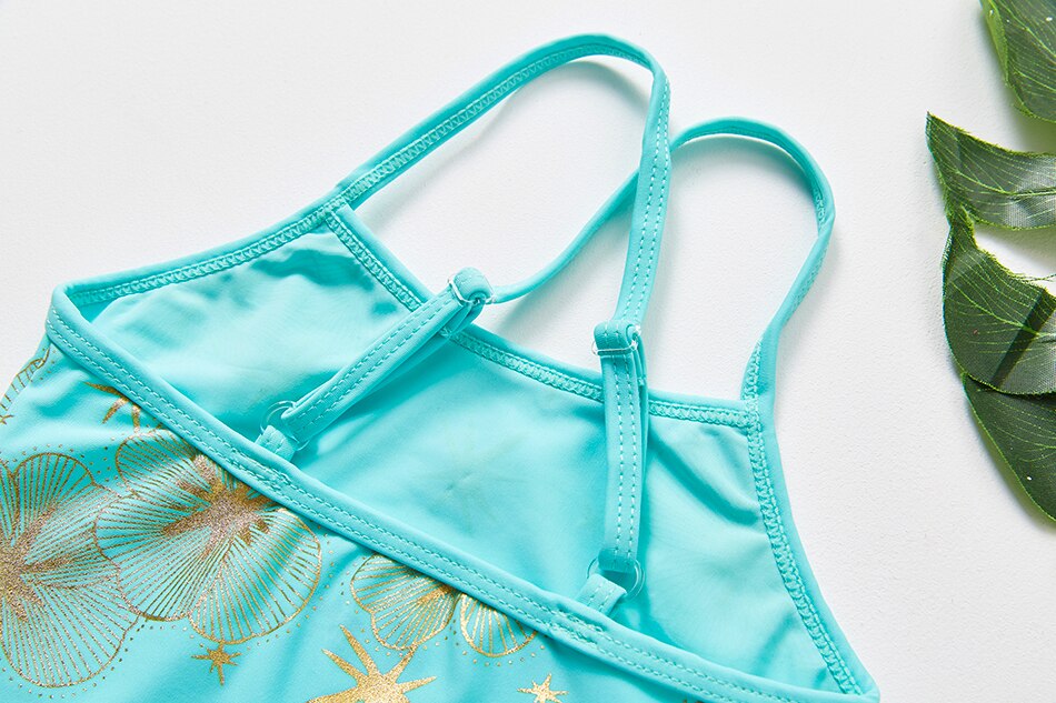 Bañador Floral dorado para niñas de 2 a 14 años, traje de baño para niñas de estilo veraniego con flores azules,