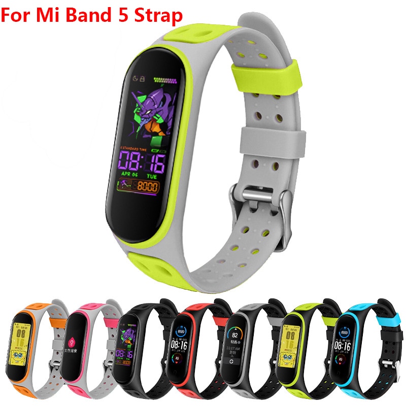 Twee-Kleur Band Voor Xiaomi Mi Band 5 Siliconen Polsbandje Armband Vervanging Voor Mi Band 5 Smart Horloge Ademend polsband