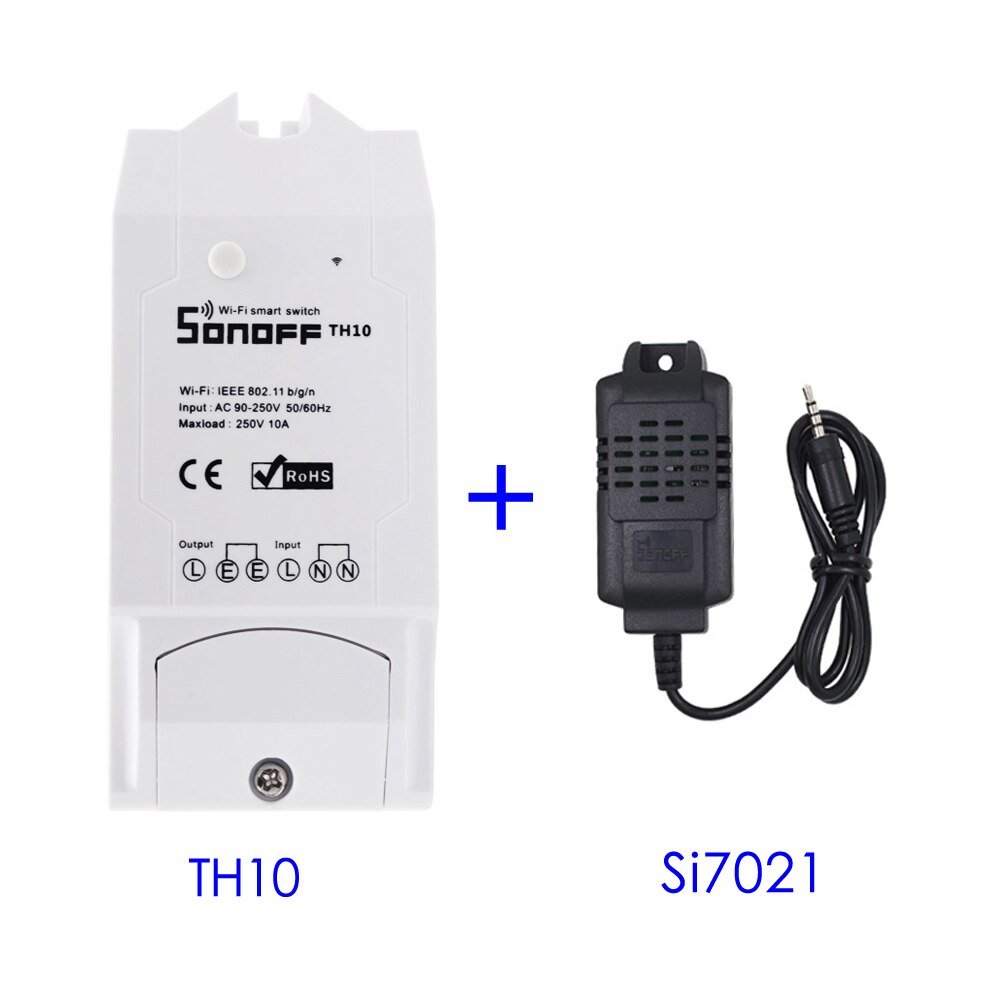 Sonoff-interruptor inteligente TH16 TH10 con Wifi, 16A, 10A, Sensor de monitoreo de temperatura y humedad, Automatización del hogar inteligente: TH10 with Si7021