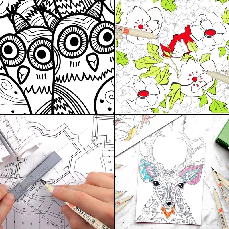 Pigment Liner Micron Pen Waterproof Art Markers brush pen Hand-Drawn Manga Sketch Needle Fineline Pen Supplies Stationery