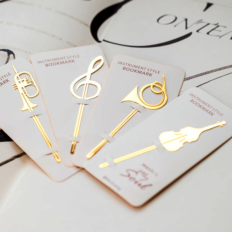 Marcapáginas con estilo de instrumento, de nota musical, papelería chapada en oro, suministros para oficina y escuela, marcador de libros