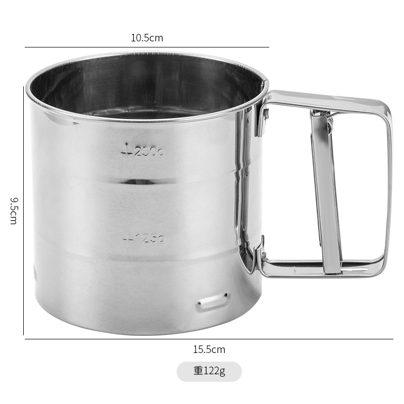 Tamis à farine semi-automatique à mailles fines, avec échelle de mesure, filtre à sucre glacé en acier inoxydable, passoire de tasse, cuisson de cuisine: Black