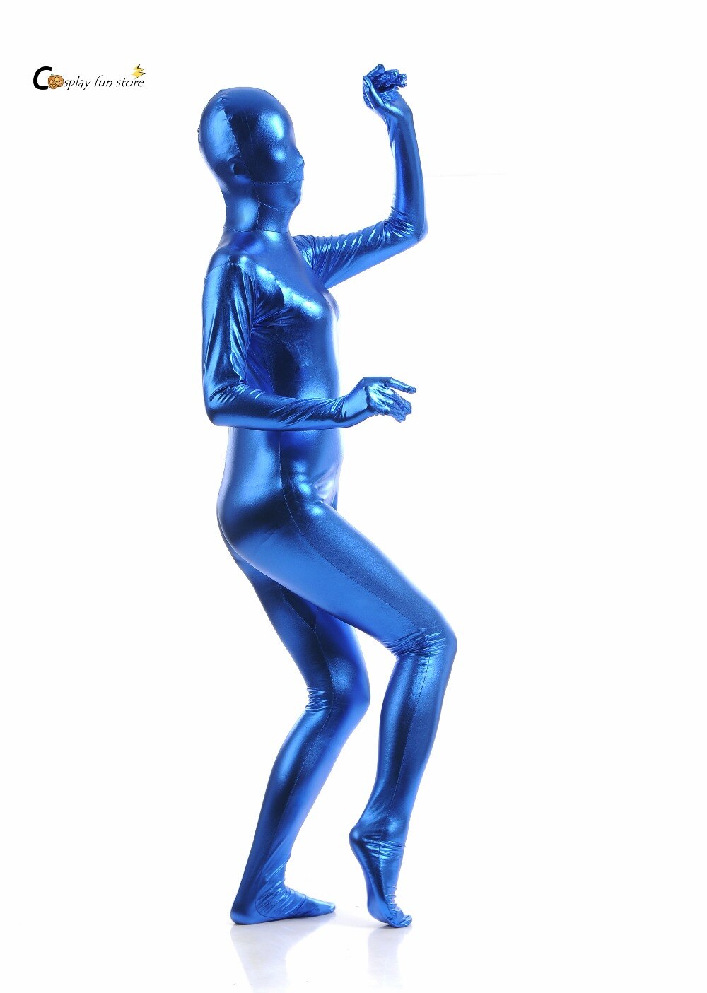 Mono de LICRA brillante para mujer, traje de LICRA brillante azul Lago, Catsuits, mono Zentai con cremallera, ,
