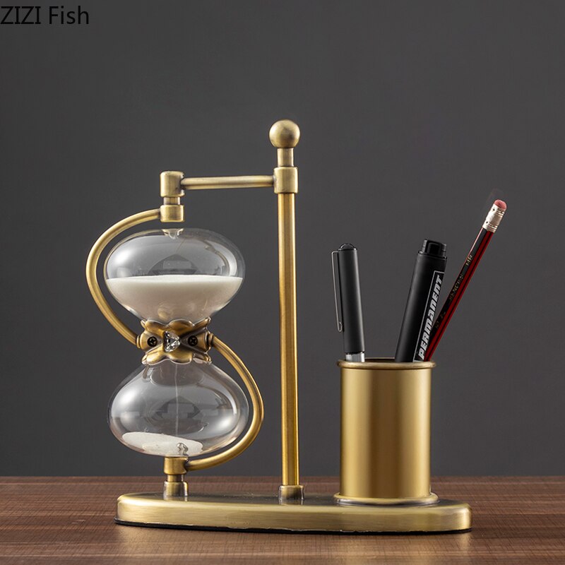 Metalglas timeglas penholder nordisk retro lille genstand opbevaringsboks desktop dekoration enkel kontor pen opbevaringsboks