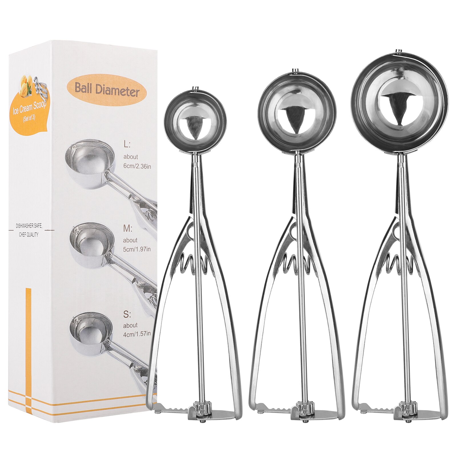 Stainless Steel Kitchen Tool Ice Cream Scoop Mash Potato Scoop Cream Spoon Ice Cream Tools 3 Size For Choose Portable: Default Title