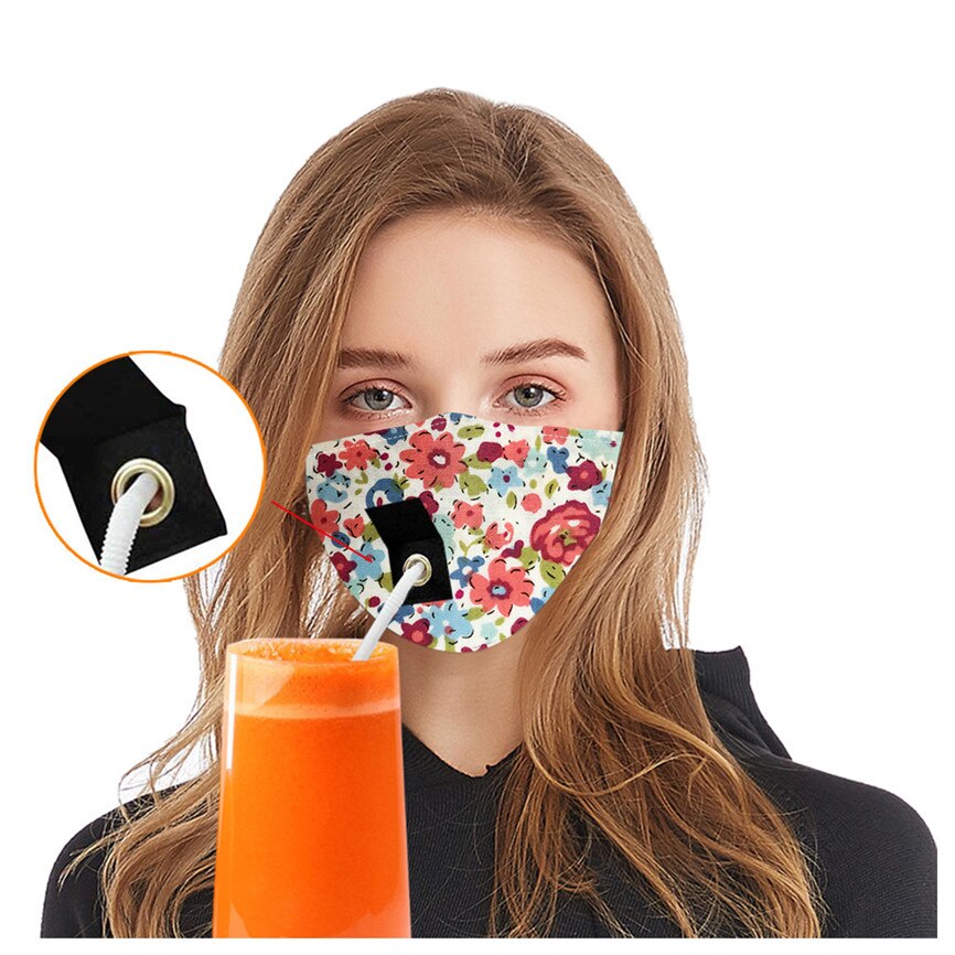 Adult Women Protect Dustproof Cotton Face Drinking with Hole for Straw Breathable washable straw cloth For Faces Protection: C