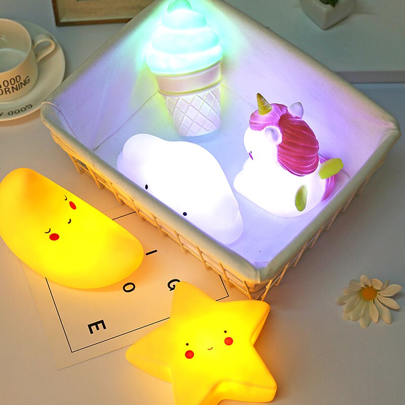 Cute Smiley Clouds Stars Unicorn Moon Appease Glow Night Light Feeding Lamp For Home Bedroom Decor For Children Kids Toy