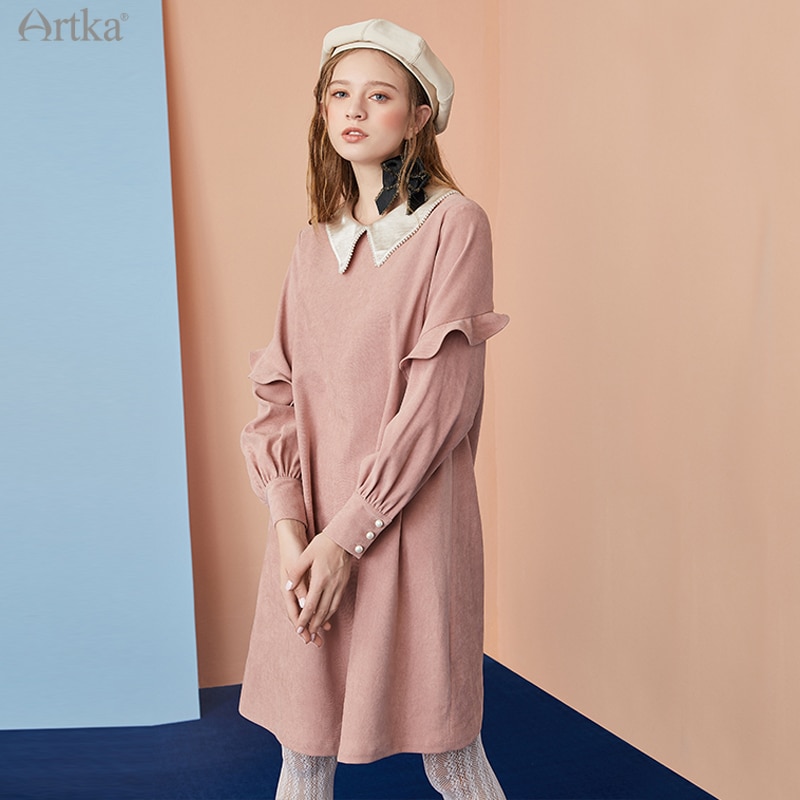 ARTKA Autumn Winter Women Dress Ruffle Lantern Sle... Vicedeal