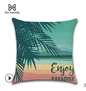 Tropische Plant Groen Blad Regenwoud Zomer Thema Kussensloop Sofa Kussenhoes Linnen Plant Printing Kussen Multi-color Optie: D