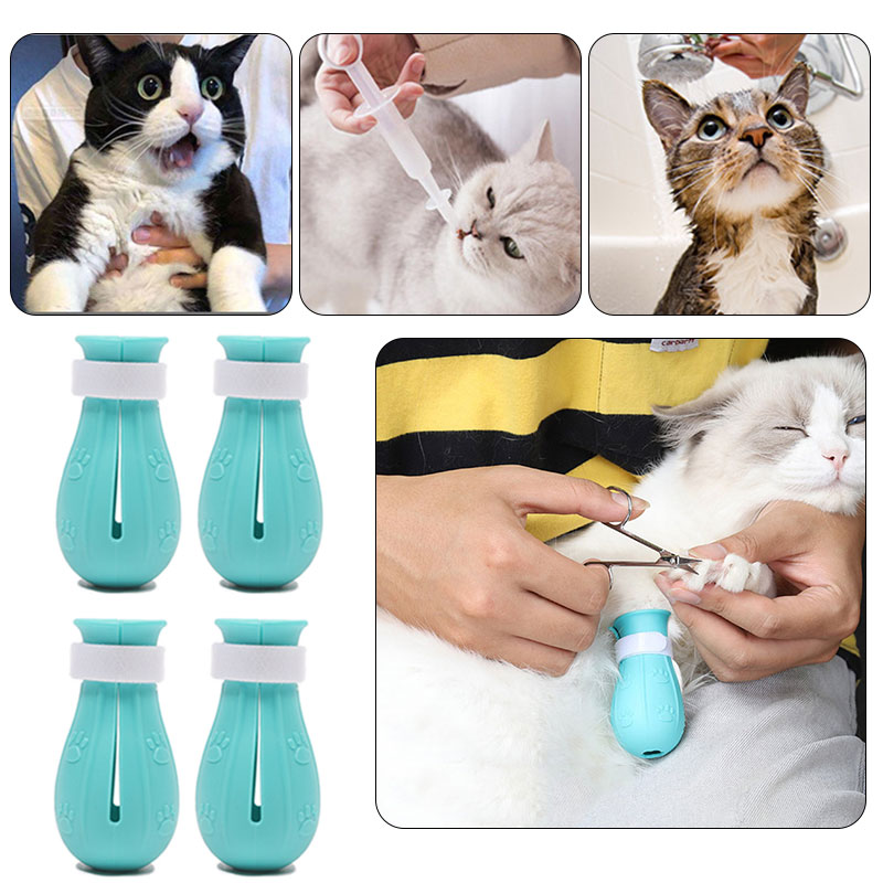 Siliconen Kat Voet Covers Grooming Supplies Baden Anti-Kras Schoen Katten Verstelbare Laarzen Bad Wassen Claw Paw Cover Protector