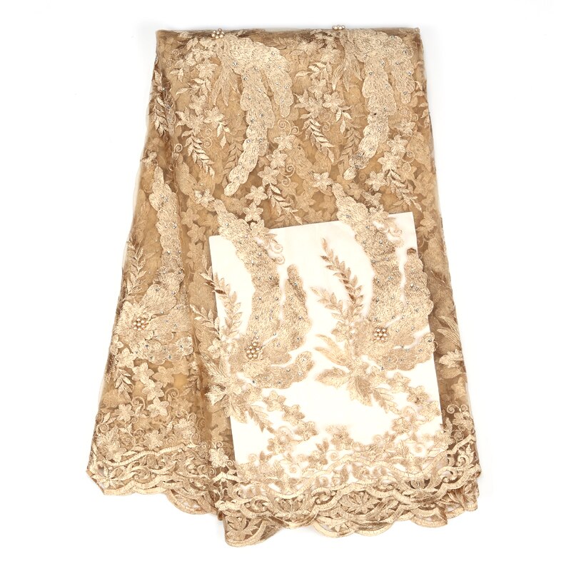 African beaded lace fabric embroidered Nigerian lace fabric French tulle lace fabric used in gold evening dresses: Green