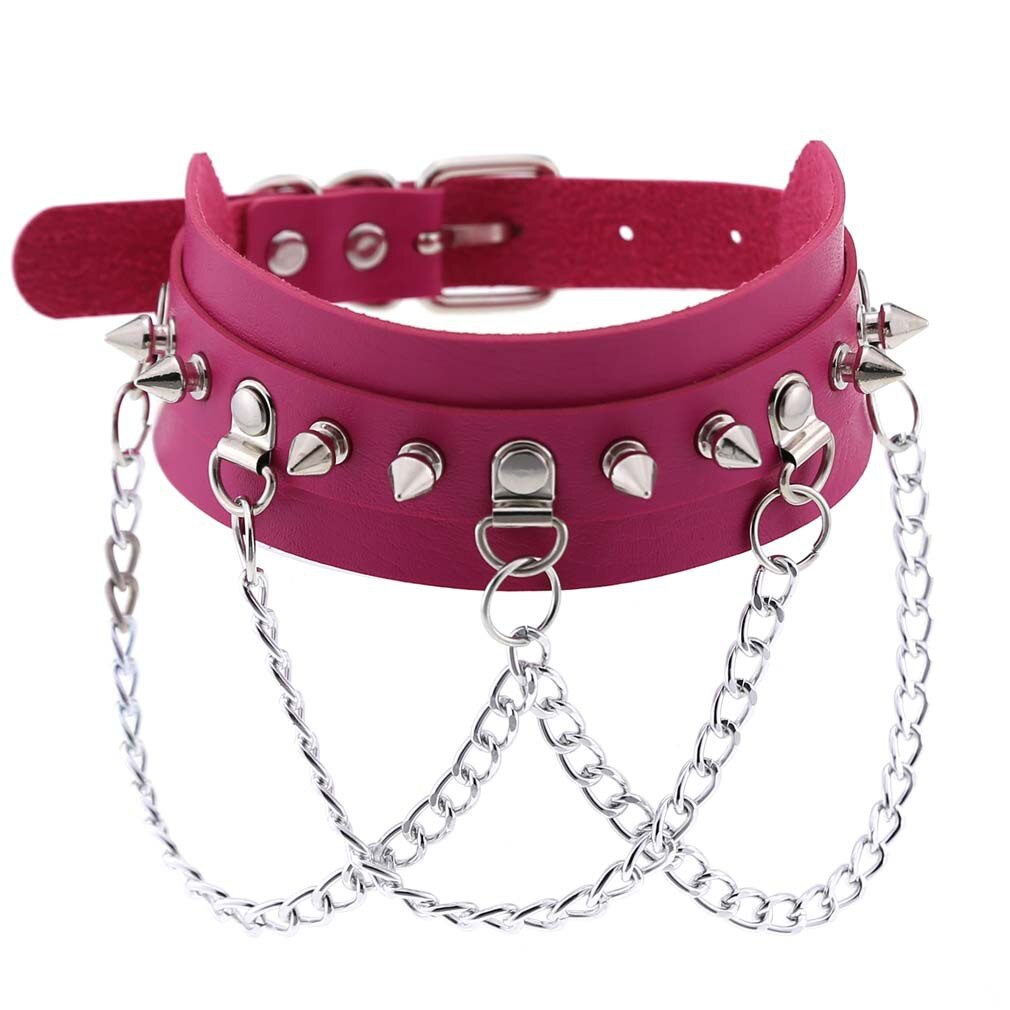 Collar gótico de cuero sintético con cadena, Gargantilla con pinchos, estilo punk: rose