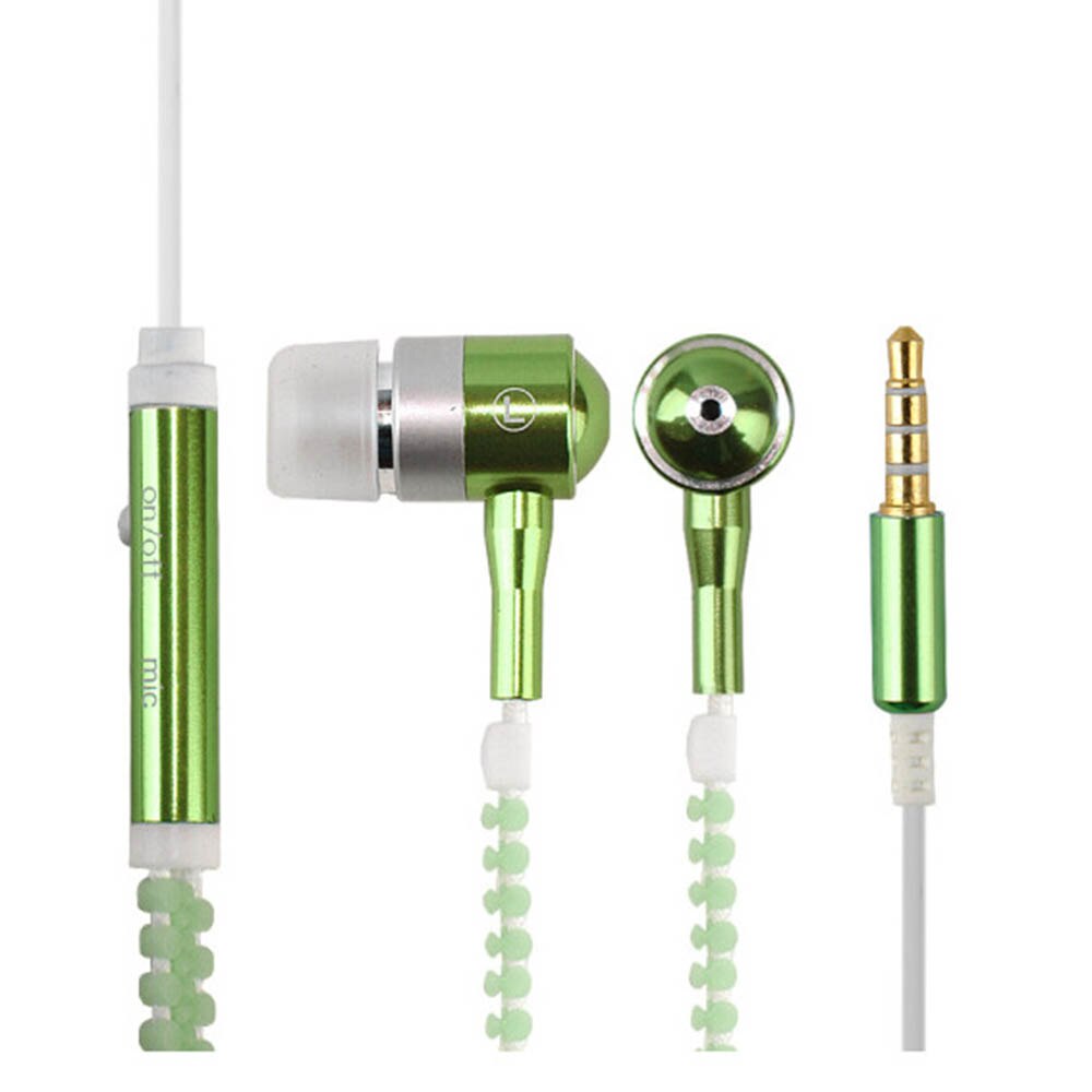 1pc 6 farver fuldglødende metal lynlås headset lysende øretelefon stereo håndfri øretelefon til iphone samsung mikrofon