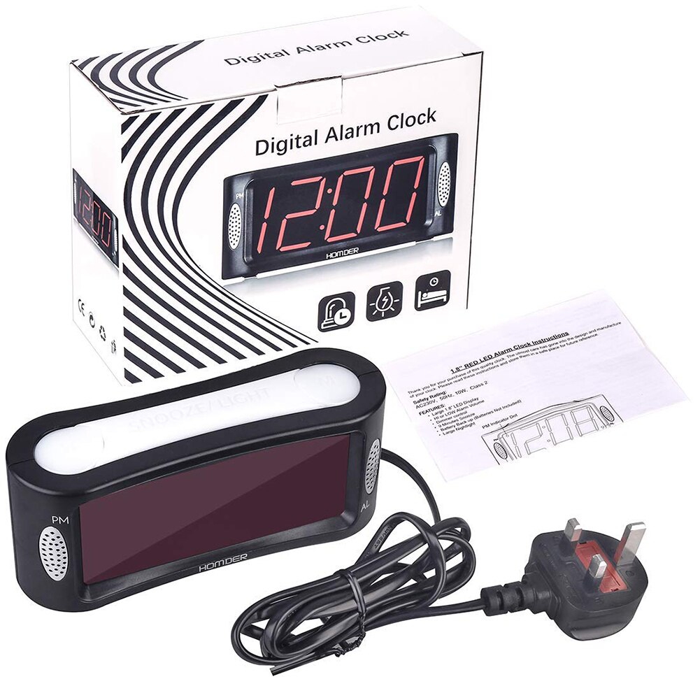4.9 Inch Digital Alarm Clock With LED Night Light Dimmable Bedside Snooze Battery / Electric Home Office Desk Clock EU/UK Plug