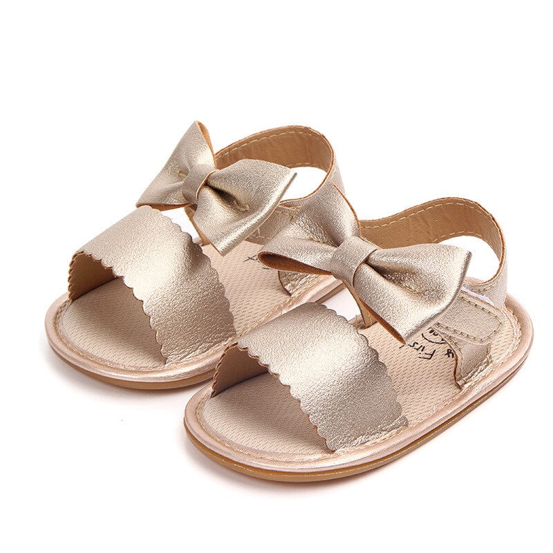 2022 New Newborn Infant Baby Girls Cute Bowknot Princess Shoes Toddler Summer Sandals PU Non-slip Rubber Shoes Size 0-18M: Oro / 0-6 mesi