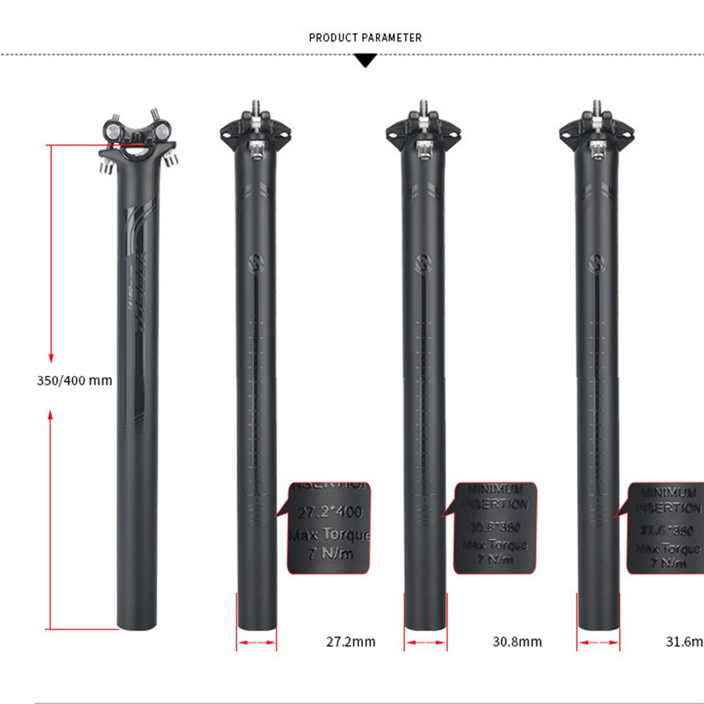 TOSEEK-tija de sillín para bicicleta de montaña T800, fibra de carbono, ultraliviana, 230g, 27,2/30,8/31,6mm