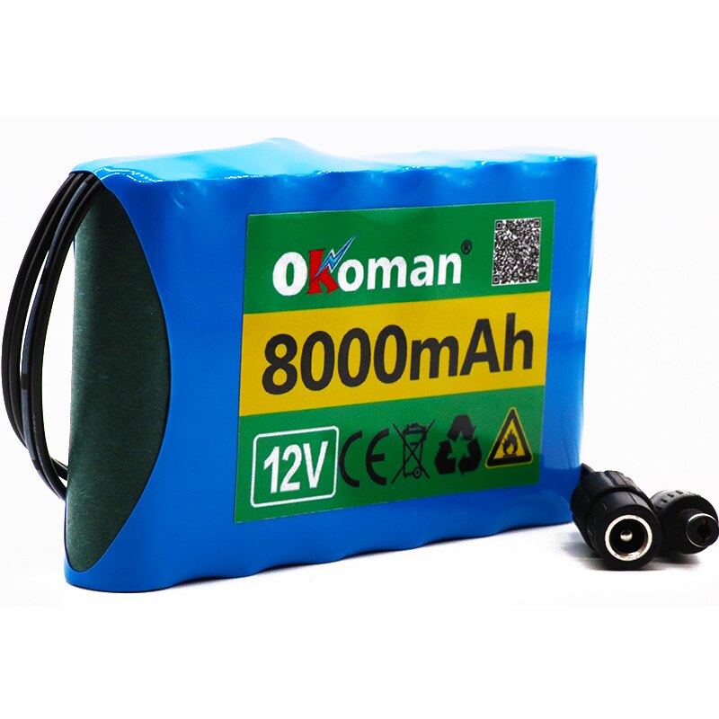 Okoman – batterie Lithium-Ion Rechargeable 12V, 8ah 18650, capacité DC 12.6V, 8000mAh, pour moniteur de caméra de vidéosurveillance