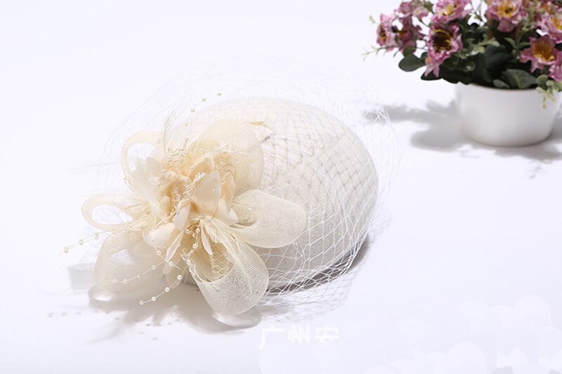 mujer boda sombrero flor negro para de novia velo pelo con peine perla con cuentas para novia sombreros y fascinadores: Beige
