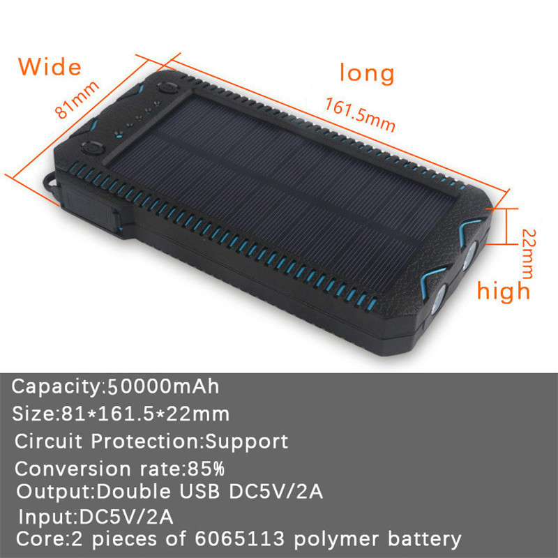 50000Mah Solar Mobiele Power Bank Met Ontsteker Sos Led Waterdichte Power Pack Outdoor Emergency Backup Externe Batterij