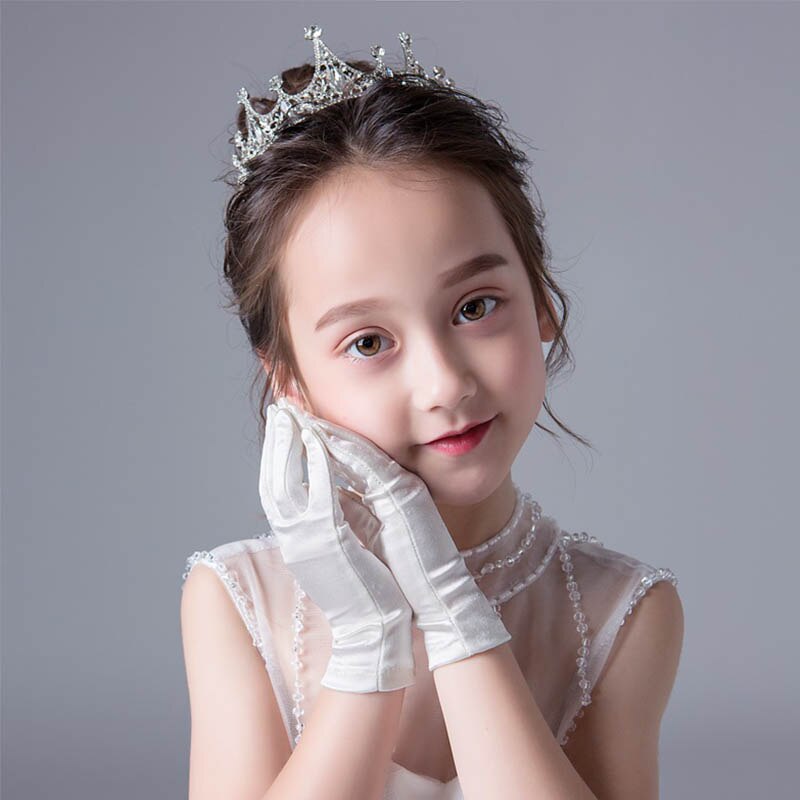 Short Satin Gloves For Children Ivory Wedding Gloves Flower Girls Dress Gloves For Birthday Party Stage Performance: Default Title