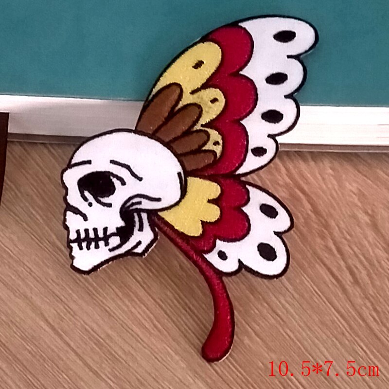 Parches bordados de calavera Punk para planchar en ropa, Parche de gusano de arena para coser en la prenda decoración para ropa