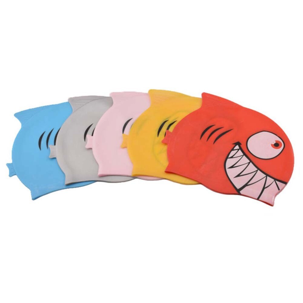 Bonnet de bain élastique en Silicone en forme de poisson pour enfants, chapeau de natation étanche en forme de requin de dessin animé (requin, rouge)