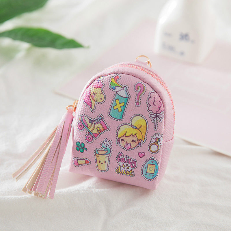 Bolso de para niños, bolsita monedero de unicornio, Mini bolso de piel sintética, bolsa con llavero, billeteras, bolso Vintage con borla