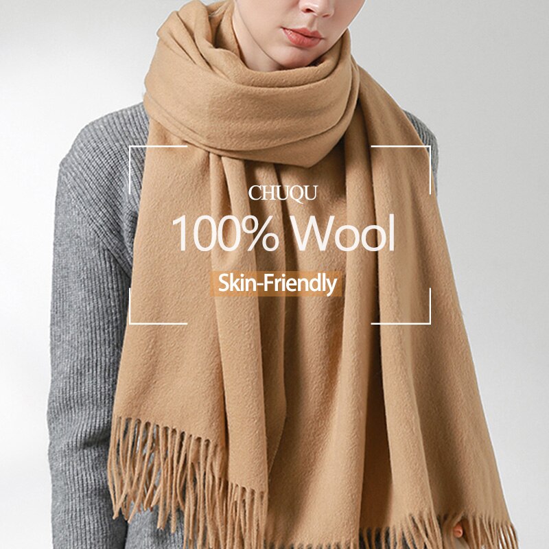 Vinter 100%  ullskjerf dame luksus tykke sjal og omslag varme ren ull røde skjerf til damer kasjmir pashmina foulard femme