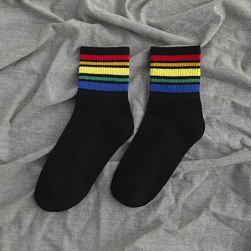 Calcetines de mujer 1 Uds. De tubo mediano Arco Iris calcetines de rayas calcetines de mujer algodón cómodos y transpirables Harajuku de: 3