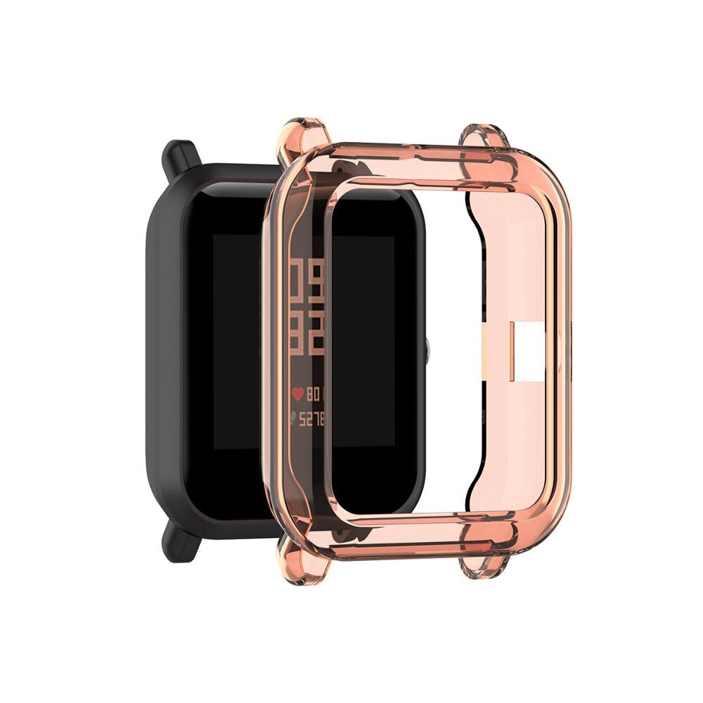 Etui til huami amazfit bip 1 s ur med skærmdæksel skærmbeskytter slank farverig ramme tpu cover til beskyttende skal: Orange