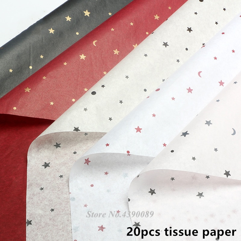 Papier d'emballage artisanal doré | 20 pièces, 50x70cm, avec étoile lune, papier d'emballage floral, fait à la main