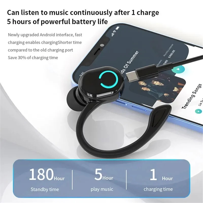 Bluetooth-Headset, Ohrbügel-Typ, geringe Verzögerung, Rauschunterdrückung, Einzelohr, Sport, Business, kabelloses Headset
