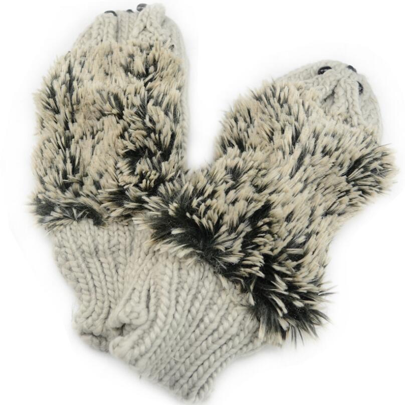 Winter Gloves for Women Girls Novelty Cartoon Knit Thick Mittens Warm Fitness Gloves Hedgehog Ski Heated Wrist Mittens: G014 Light gray