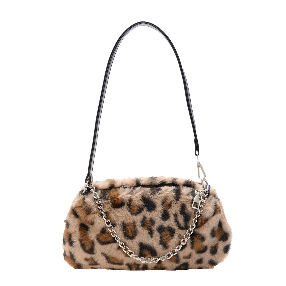 Jeugd Dames Eenvoudige Veelzijdige Top-Handvat Tas Vintage Pluche Keten Schouder Handtassen Voor Vrouwen Herfst Dagelijks Dier Onderarm Tassen: D