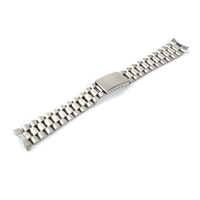 18mm 20mm brosse polonais solide en acier inoxydable président montre bracelet bande extrémité incurvée