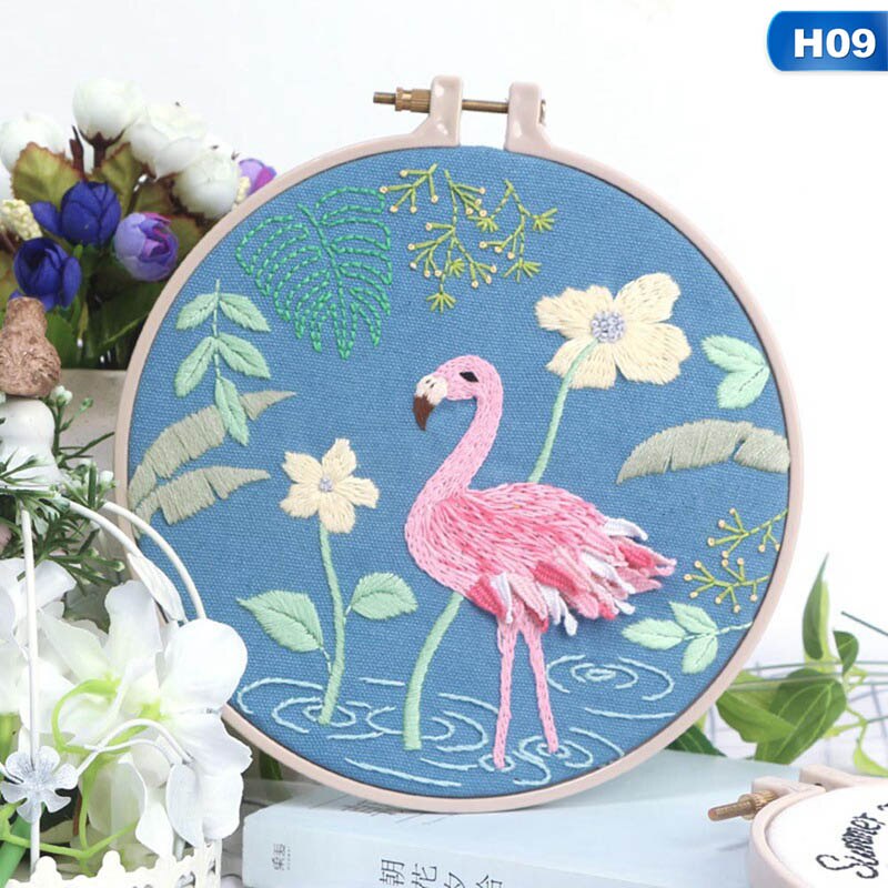Europa diy bånd flamingo blomster broderisæt til begyndere håndarbejde sæt korssting serie kunst håndværk syning indretning
