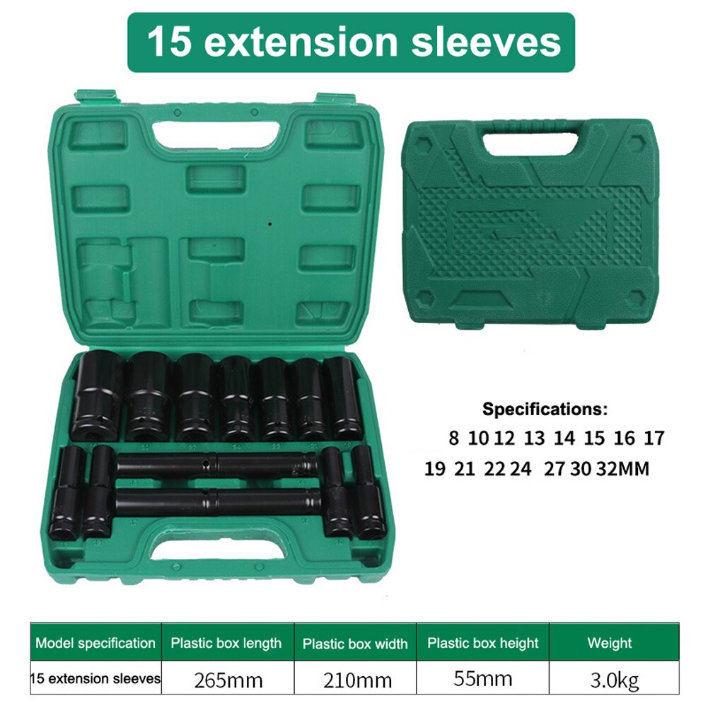 Meterk 1/2 Inch Socket Wrench Set Hexs Socket Head 8~32mm Adapter Spanner Converter Electric Impact Wrench Socket Sets: 15pcs sleeve