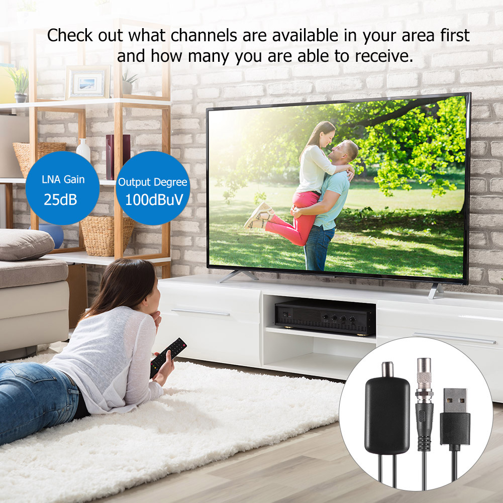 HDTV Signal Booster Indoor HD Digital TV Antenna Amplifier Low Noise Easy Installtion Adapter with USB Power Supply