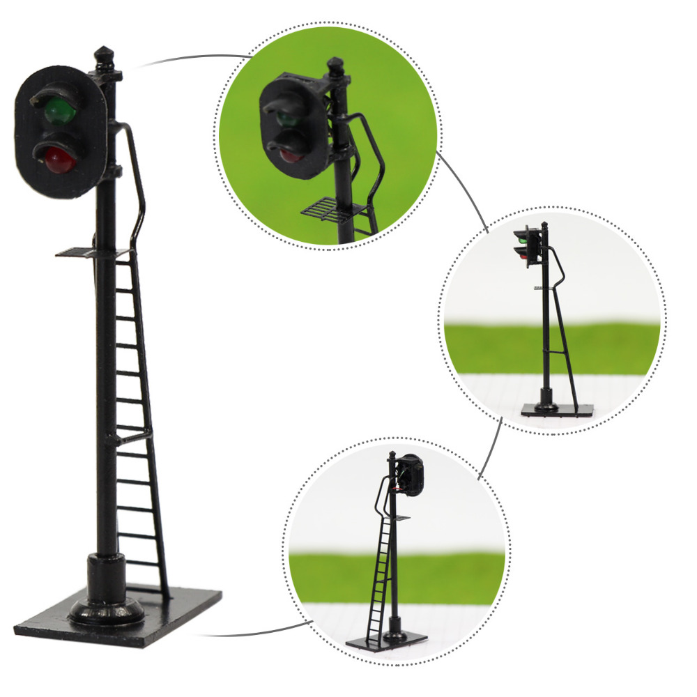 3pcs Model Railway 1:87 Red Green Block Signal Traffic Signals HO Scale 6cm Traffic Light Black Post with Ladder JTD878GR