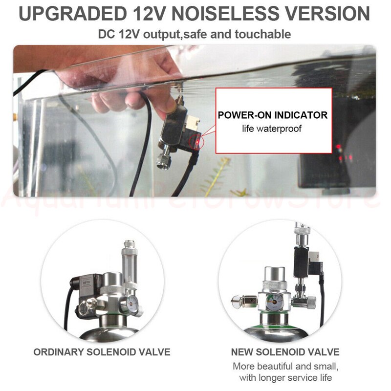 Dc 12v output solenoid akvarium  co2 system regulator elektrisk magnetisk fiskeanlæg tank  co2 trykreducerende ventil cylinder