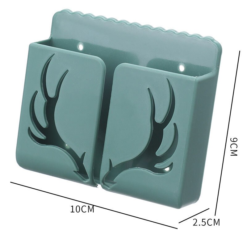 Wandmontage Opbergdoos Afstandsbediening Organizer Mobiele Telefoon Opladen Stand Zelf Kleverige Muur Plank Telefoon Plug Houder: Antlers Green