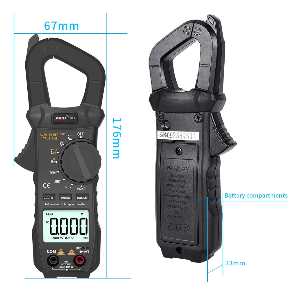 Clamp Meter 60A/600A Amp AD/DC Current RMS Digital Clamp Multimeter 6000 Counts True RMS 750V/1000V Large LCD Display Backlight