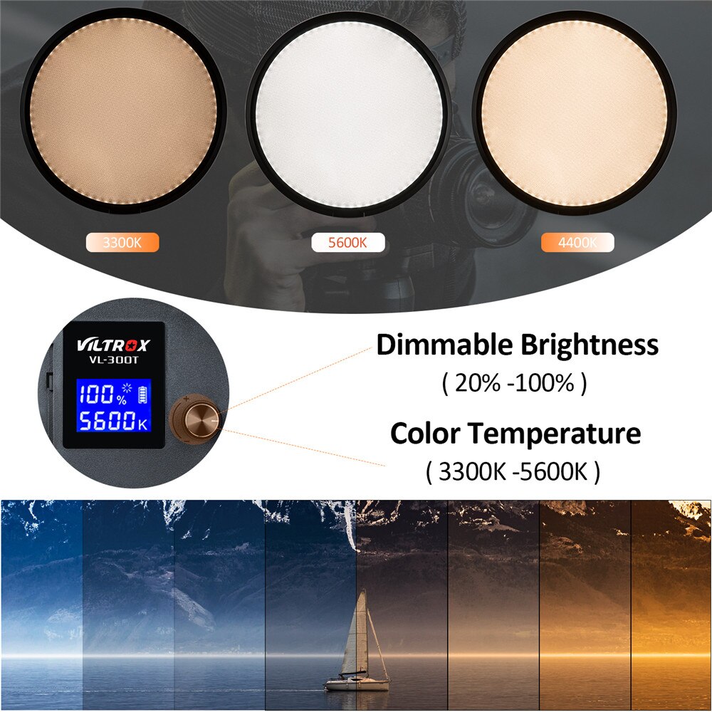 Viltrox vl -300t slank 7 '' rund ringe video ledet lampe 18w tofarget dimbar cri 95+  mykt lys til kamerafotografering