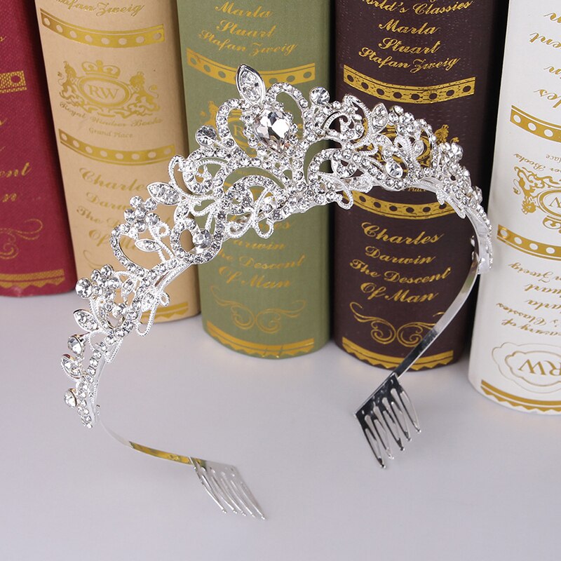 Barokke zilveren kristallen bloem bruids tiara kroon strass bruidsjurk diadeem bruidshoofdband bruiloft haaraccessoires bijoux