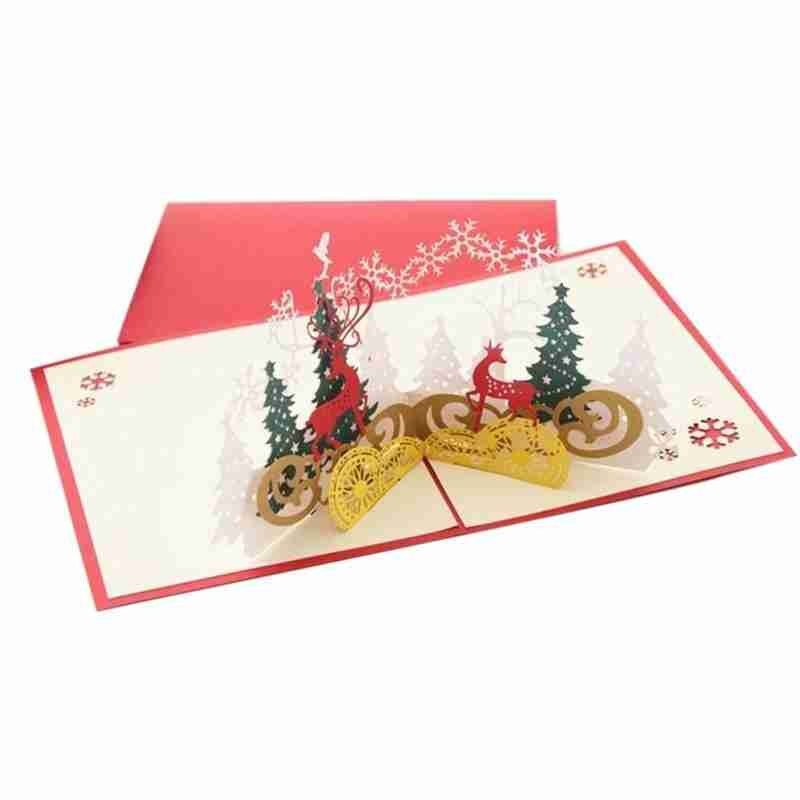 Kerst 3d Wenskaart Xmas Boom Handgemaakte Papier Sculptuur Elanden Zegen Kaart Navidad Thuis Party Tafel Decoratie