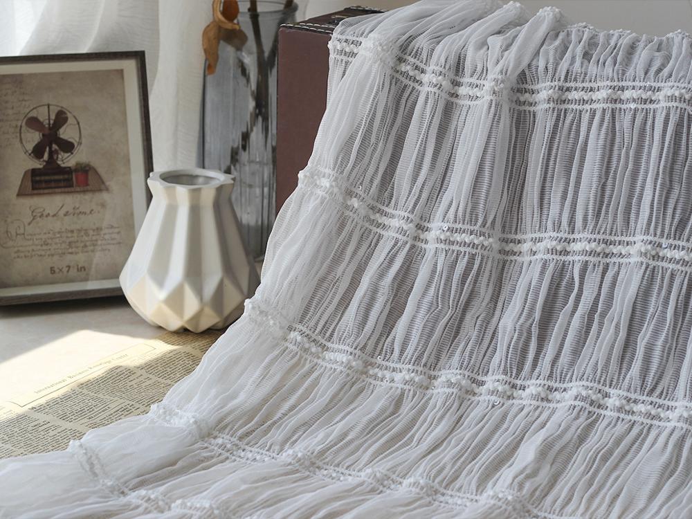 Tela a rayas de gasa bordada con gancho tridimensional, tul transpirable bordado, arrugado, tela de vestido para mujer: white