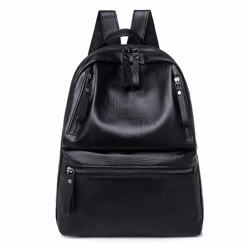 PU Leather Women&#39;s Backpacks Large Capacity Bag for Teenager Girls Solid Backpack Female Black Rucksacks Female Backpack