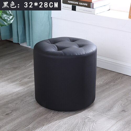 Tabouret rond en cuir escabeau chambre tabourets chaise coin siège pour économiser de l'espace pour salon restaurant chambre: M Black