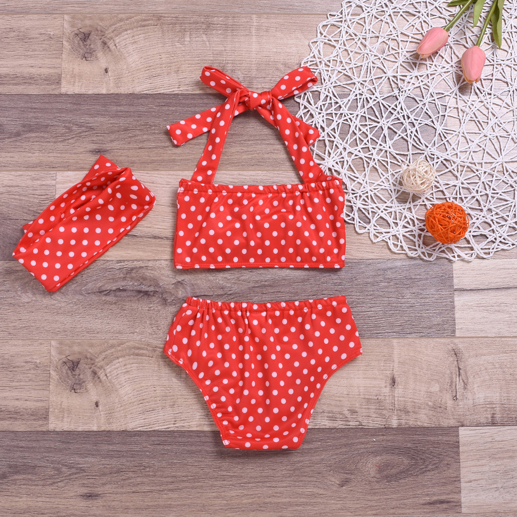 Kinderen Badmode Peuter Kinderen Meisje Stip Boog Twee stuk Badmode Badpak Zomer Kids Beach Bathing Bikini Pak Haarband Set t9 #