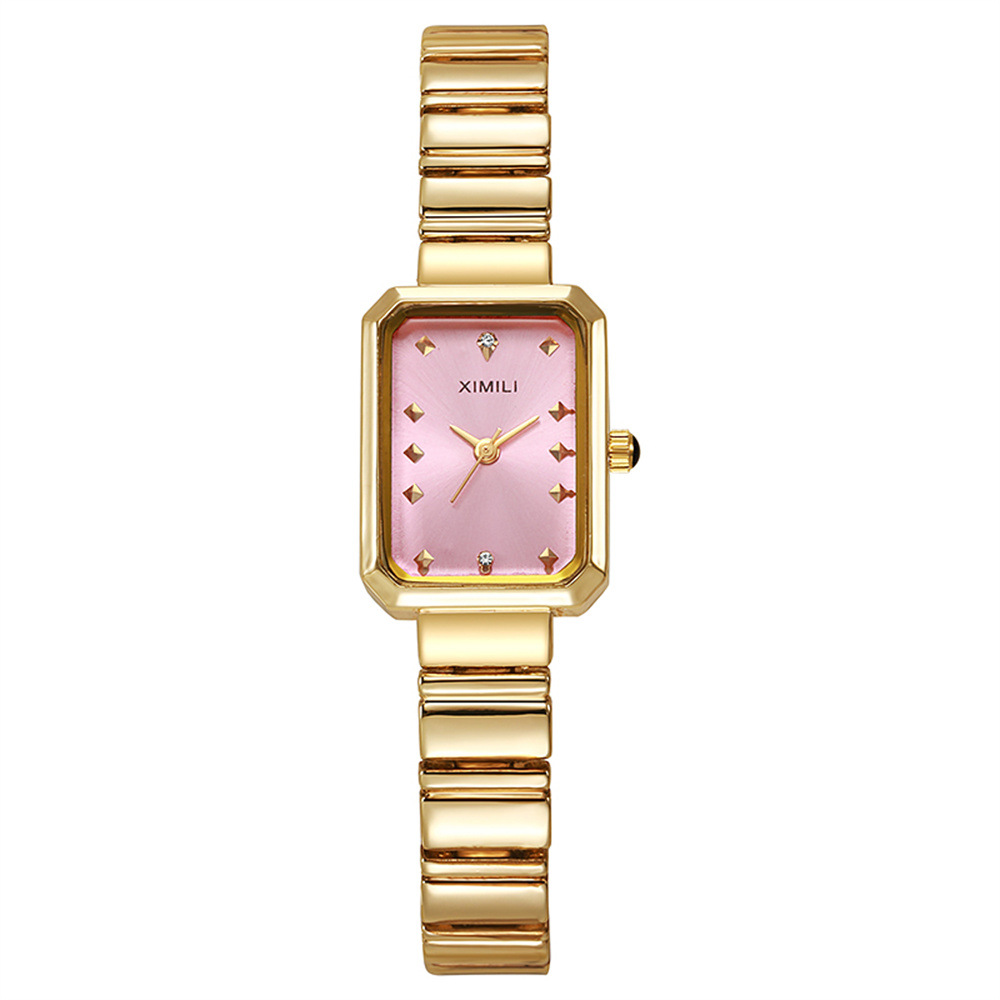 Reloj cuadrado dorado para mujer, versión coreana Simple, pulsera de acero inoxidable a la para estudiantes, relojes de pulsera de cuarzo,: Café